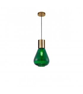 Corinth Narrow Ceiling Pendant E27 Ancient Brass Bottle Green Glass-1