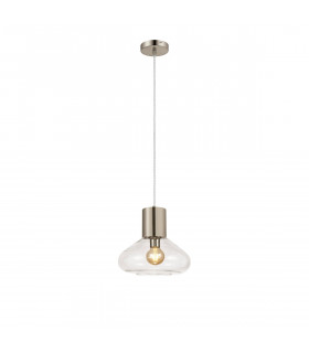 Corinth Wide Ceiling Pendant E27 Satin Nickel Clear Glass-1