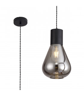 Corinth Narrow Ceiling Pendant E27 Satin Black Smoke Plated Glass-1