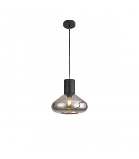 Corinth Wide Ceiling Pendant E27 Satin Black Smoke Plated Glass-1