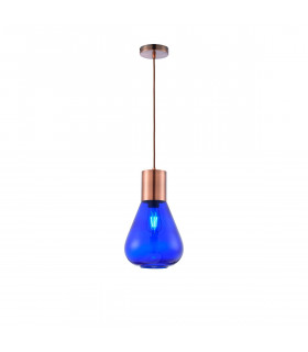 Corinth Narrow Ceiling Pendant E27 Antique Copper Blue Ink Glass-1