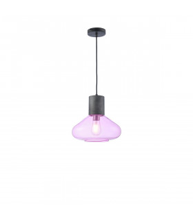 Corinth Wide Ceiling Pendant E27 Pewter Lilac Glass-1
