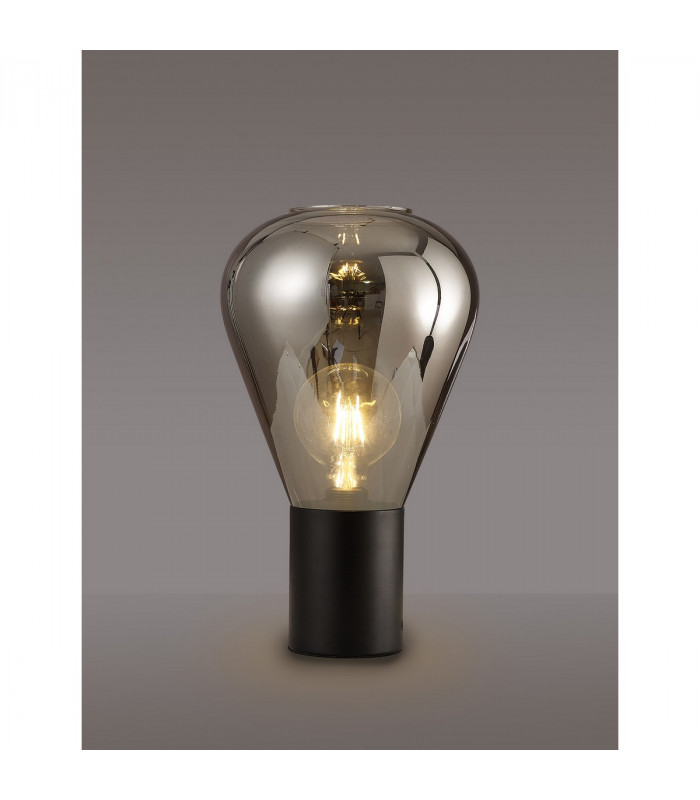Corinth Narrow Table Lamp E27 Satin Black Smoke Plated Glass-3