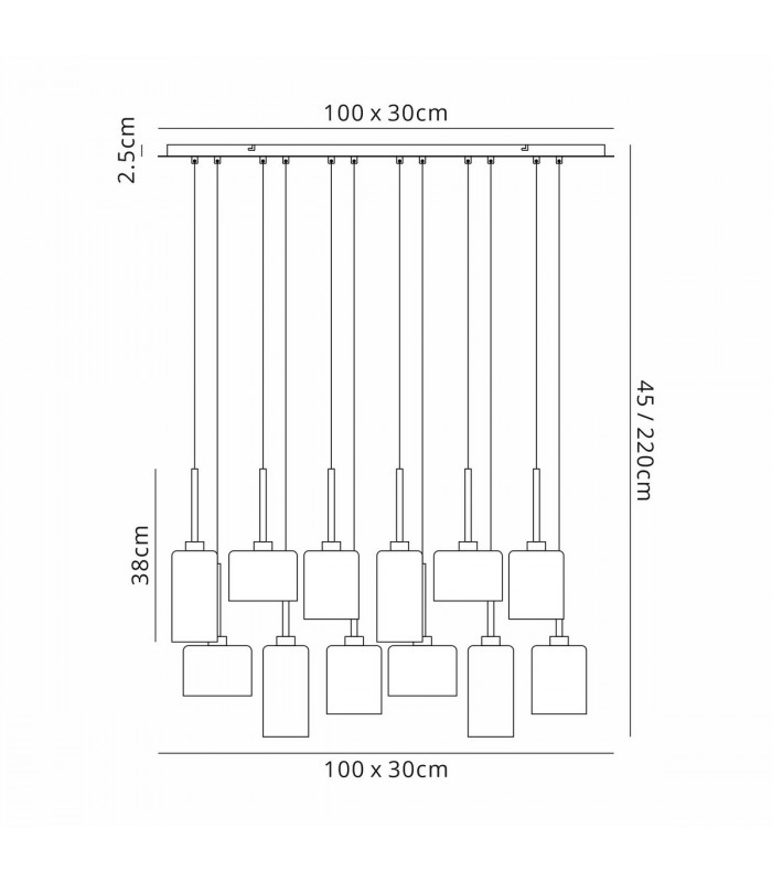 Baldwin Linear Ceiling Pendant 2m 12 Light G9 Polished Chrome Chrome Copper Type A B C Shade-2