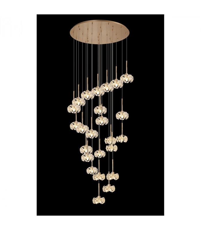 Salisbury 24 Light G9 5m Round Multiple Ceiling Pendant With French Gold And Crystal Shade-3