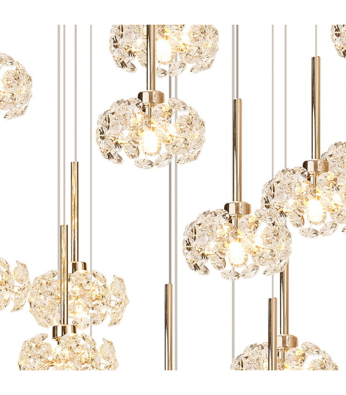 Salisbury 24 Light G9 5m Round Multiple Ceiling Pendant With French Gold And Crystal Shade-6