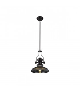 Worcester Ceiling Pendant E27 With 30cm Round Glass Shade Matt Black Smoked-1