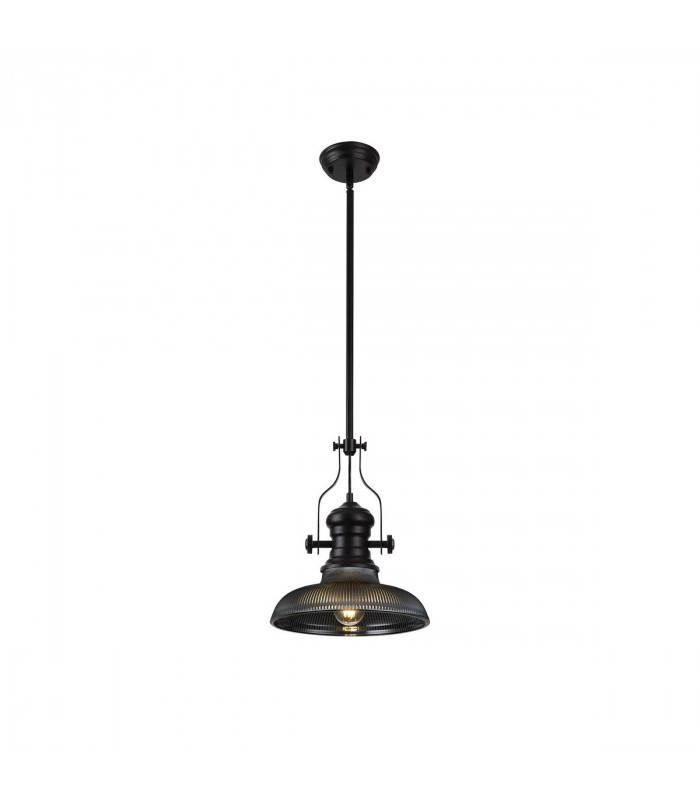 Worcester Ceiling Pendant E27 With 30cm Round Glass Shade Matt Black Smoked-1