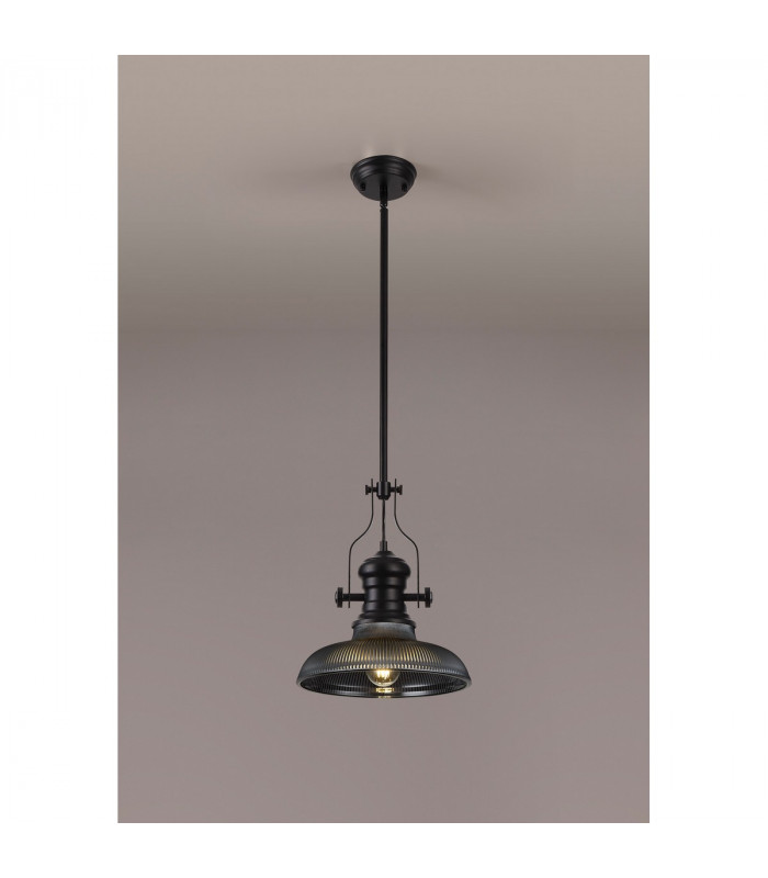 Worcester Ceiling Pendant E27 With 30cm Round Glass Shade Matt Black Smoked-3