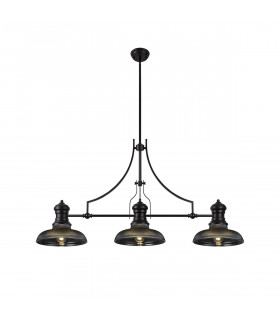 Worcester 3 Light Linear Ceiling Pendant E27 With 30cm Round Glass Shade Matt Black Smoked-1
