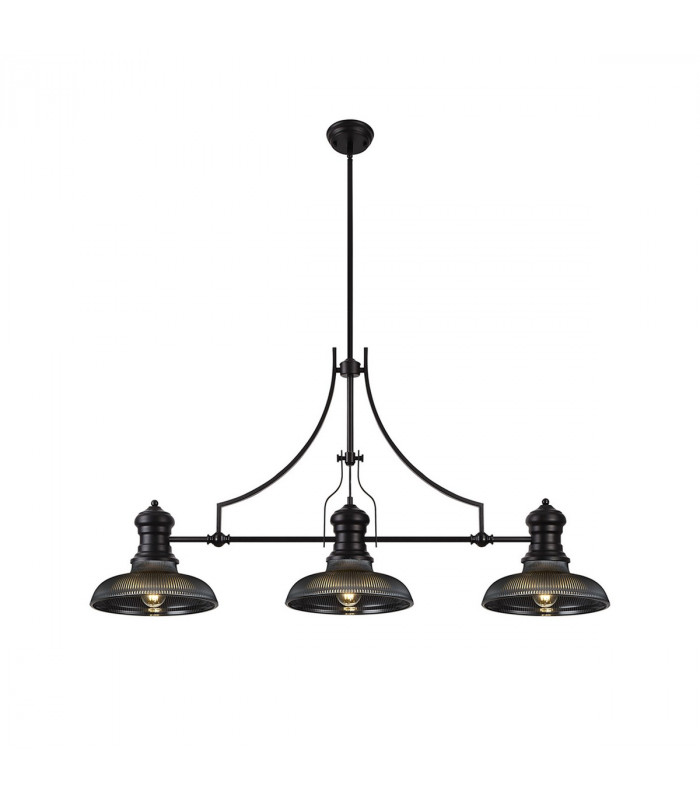 Worcester 3 Light Linear Ceiling Pendant E27 With 30cm Round Glass Shade Matt Black Smoked-1
