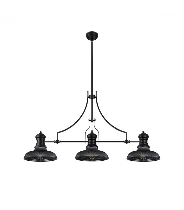 Worcester 3 Light Linear Ceiling Pendant E27 With 30cm Round Glass Shade Matt Black Smoked-4
