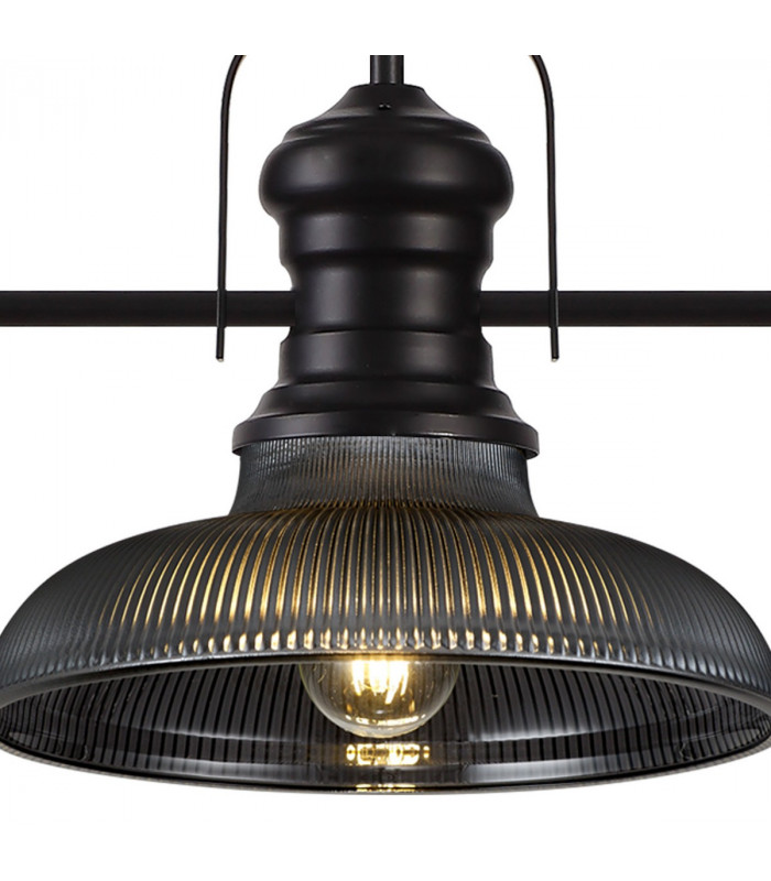 Worcester 3 Light Linear Ceiling Pendant E27 With 30cm Round Glass Shade Matt Black Smoked-7