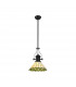 Worcester Ceiling Pendant E27 With 30cm Tiffany Shade Matt Black Green Cream Crystal-1
