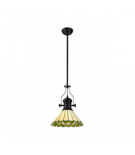 Worcester Ceiling Pendant E27 With 30cm Tiffany Shade Matt Black Green Cream Crystal-1