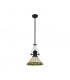 Worcester Ceiling Pendant E27 With 30cm Tiffany Shade Matt Black Green Cream Crystal-4
