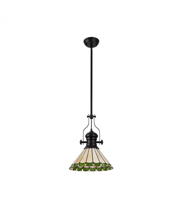 Worcester Ceiling Pendant E27 With 30cm Tiffany Shade Matt Black Green Cream Crystal-4