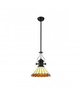 Worcester Ceiling Pendant E27 With 30cm Tiffany Shade Matt Black Amber Cream Crystal-1