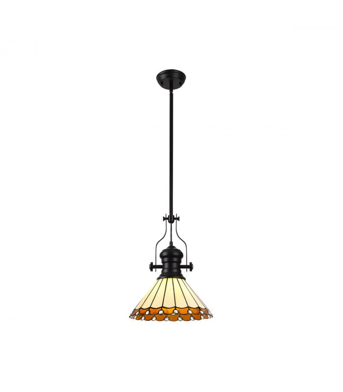 Worcester Ceiling Pendant E27 With 30cm Tiffany Shade Matt Black Amber Cream Crystal-1