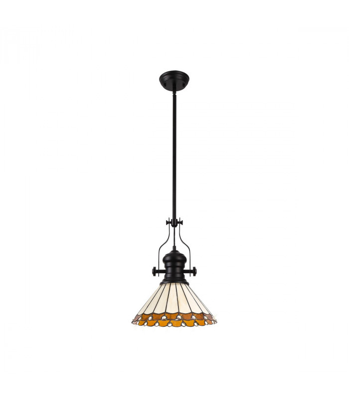 Worcester Ceiling Pendant E27 With 30cm Tiffany Shade Matt Black Amber Cream Crystal-4