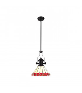 Worcester Ceiling Pendant E27 With 30cm Tiffany Shade Matt Black Red Cream Crystal-1