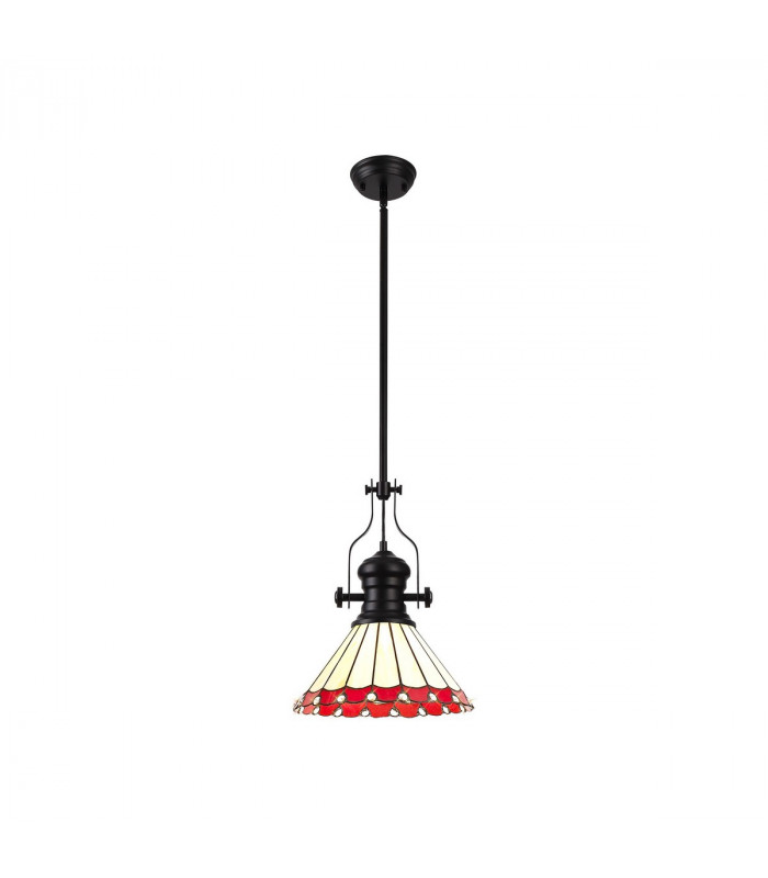 Worcester Ceiling Pendant E27 With 30cm Tiffany Shade Matt Black Red Cream Crystal-1