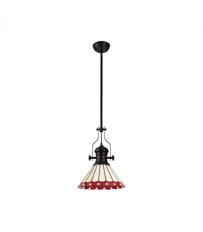Worcester Ceiling Pendant E27 With 30cm Tiffany Shade Matt Black Red Cream Crystal-4