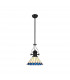 Worcester Ceiling Pendant E27 With 30cm Tiffany Shade Matt Black Blue Cream Crystal-1
