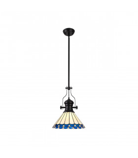 Worcester Ceiling Pendant E27 With 30cm Tiffany Shade Matt Black Blue Cream Crystal-1