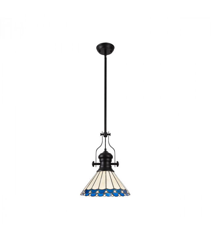 Worcester Ceiling Pendant E27 With 30cm Tiffany Shade Matt Black Blue Cream Crystal-4