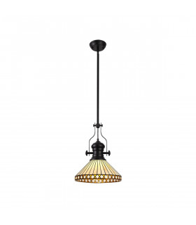 Worcester Ceiling Pendant E27 With 30cm Tiffany Shade Matt Black Amber Cream Crystal-1