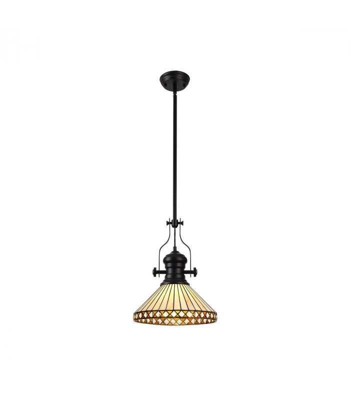 Worcester Ceiling Pendant E27 With 30cm Tiffany Shade Matt Black Amber Cream Crystal-1