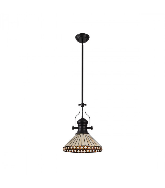 Worcester Ceiling Pendant E27 With 30cm Tiffany Shade Matt Black Amber Cream Crystal-4