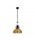 Worcester Ceiling Pendant E27 With 30cm Tiffany Shade Matt Black Blue Orange Crystal-1