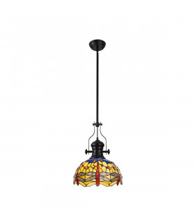 Worcester Ceiling Pendant E27 With 30cm Tiffany Shade Matt Black Blue Orange Crystal-1
