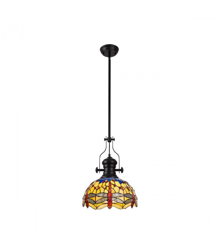 Worcester Ceiling Pendant E27 With 30cm Tiffany Shade Matt Black Blue Orange Crystal-1