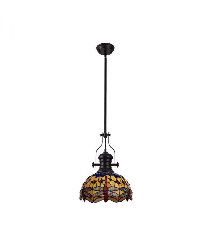 Worcester Ceiling Pendant E27 With 30cm Tiffany Shade Matt Black Blue Orange Crystal-4