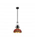 Worcester Ceiling Pendant E27 With 30cm Tiffany Shade Matt Black Purple Pink Crystal-1