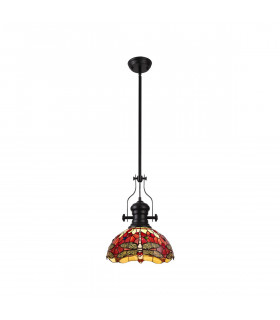 Worcester Ceiling Pendant E27 With 30cm Tiffany Shade Matt Black Purple Pink Crystal-1