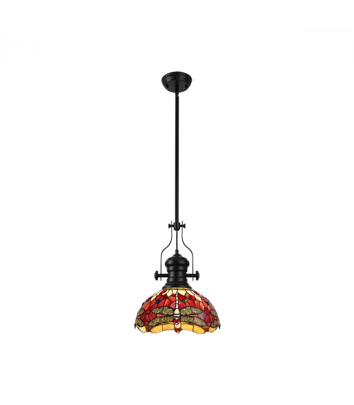 Worcester Ceiling Pendant E27 With 30cm Tiffany Shade Matt Black Purple Pink Crystal-1