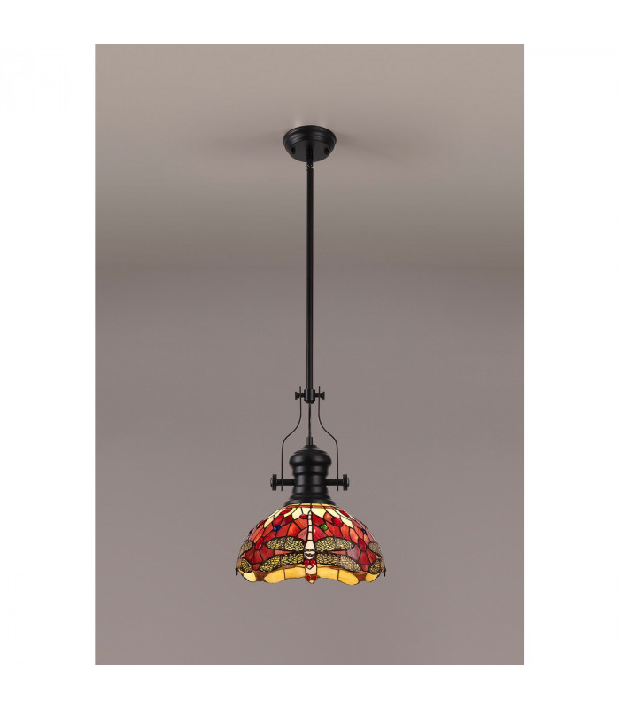 Worcester Ceiling Pendant E27 With 30cm Tiffany Shade Matt Black Purple Pink Crystal-3