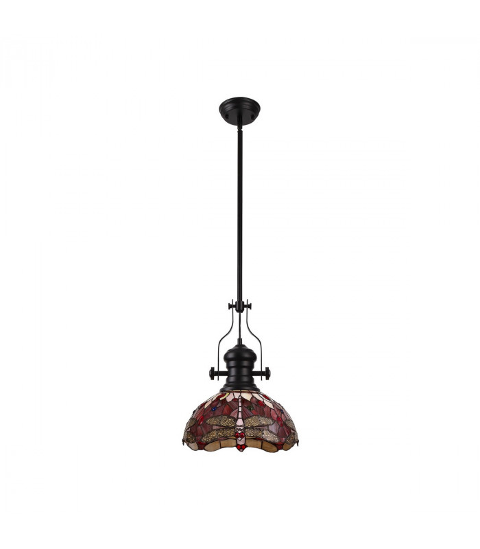 Worcester Ceiling Pendant E27 With 30cm Tiffany Shade Matt Black Purple Pink Crystal-5