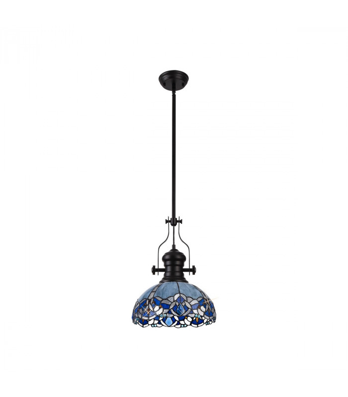Worcester Ceiling Pendant E27 With 30cm Tiffany Shade Matt Black Blue Clear Crystal-6