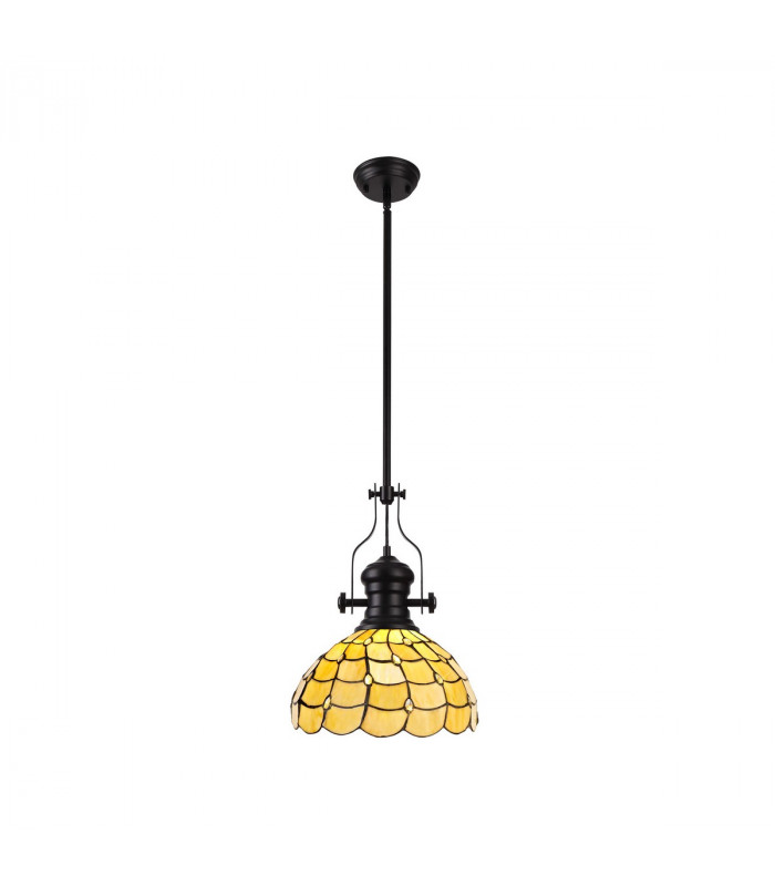 Worcester Ceiling Pendant E27 With 30cm Tiffany Shade Matt Black Beige Clear Crystal-1