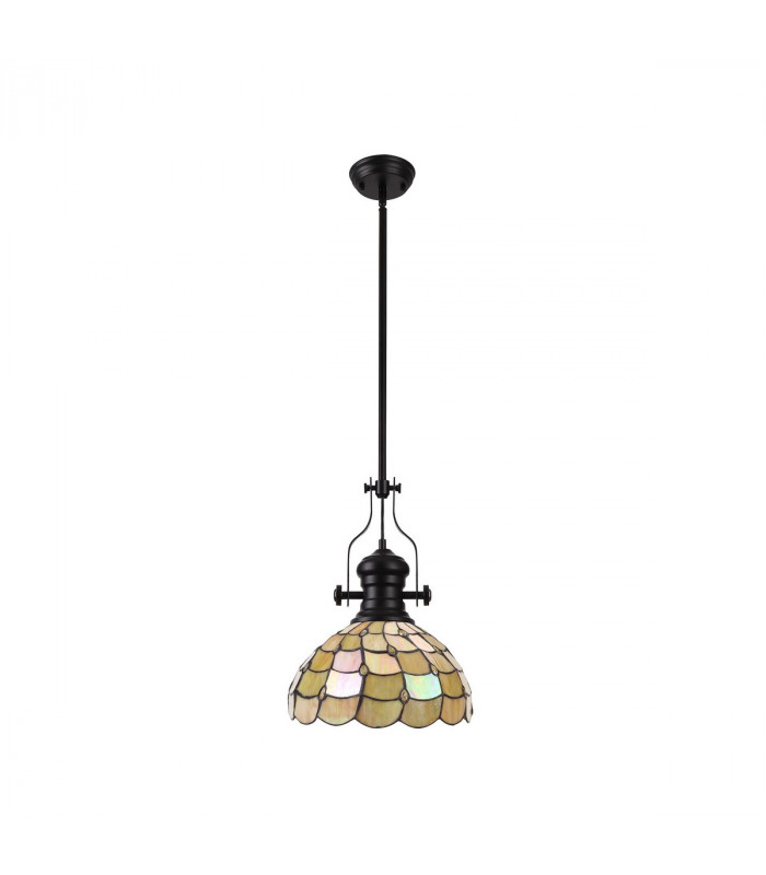 Worcester Ceiling Pendant E27 With 30cm Tiffany Shade Matt Black Beige Clear Crystal-4
