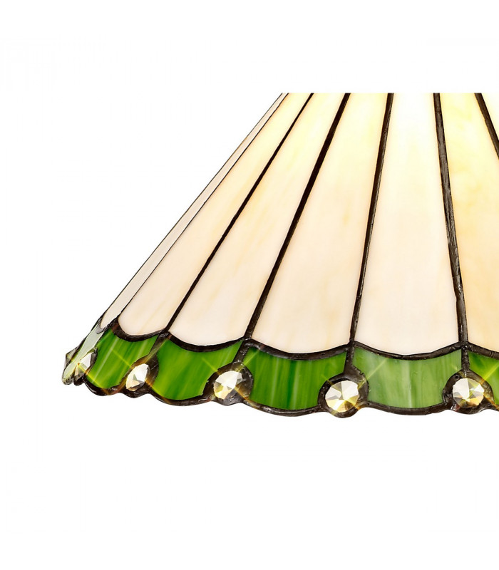 Worcester 3 Light Linear Ceiling Pendant E27 With 30cm Tiffany Shade Matt Black Green Cream Crystal-10