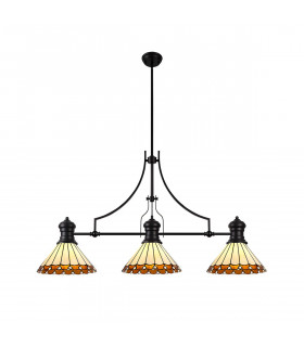 Worcester 3 Light Linear Ceiling Pendant E27 With 30cm Tiffany Shade Matt Black Amber Cream Crystal-1