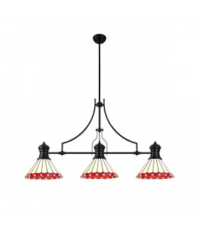 Worcester 3 Light Linear Ceiling Pendant E27 With 30cm Tiffany Shade Matt Black Red Cream Crystal-1