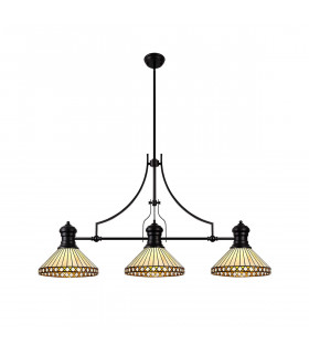 Worcester 3 Light Linear Ceiling Pendant E27 With 30cm Tiffany Shade Matt Black Amber Cream Crystal-1