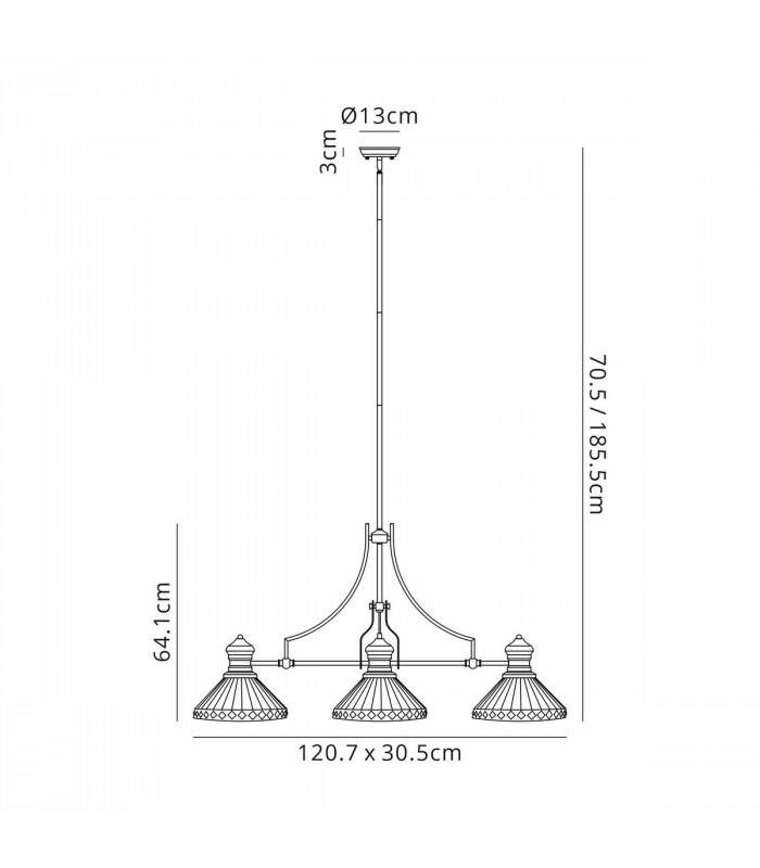 Worcester 3 Light Linear Ceiling Pendant E27 With 30cm Tiffany Shade Matt Black Amber Cream Crystal-2